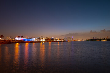 Miami city skyline view from Biscayne Bay.