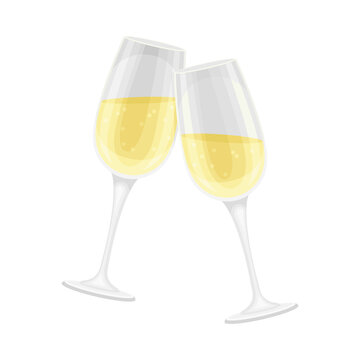 Two Glasses with Sparkling Champagne as Wedding Drink Closeup Vector Illustration