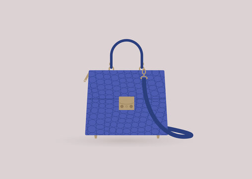 A Blue Crocodile Skin Bag With Golden Elements, Classic Style