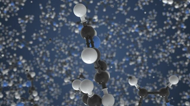 Pyrrole molecule, scientific molecular model, looping 3d animation