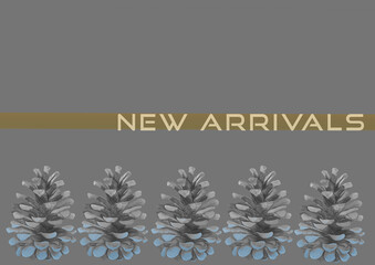 Fall Background Grey Wall with Pinecone and New Arrivals text