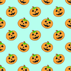 Halloween pumpkin with blue background seamless repeat pattern