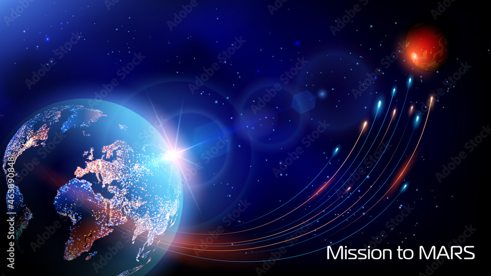 Aufkleber dark blue futuristic background. vector. colonization of the planet mars. launch of spaceships from 