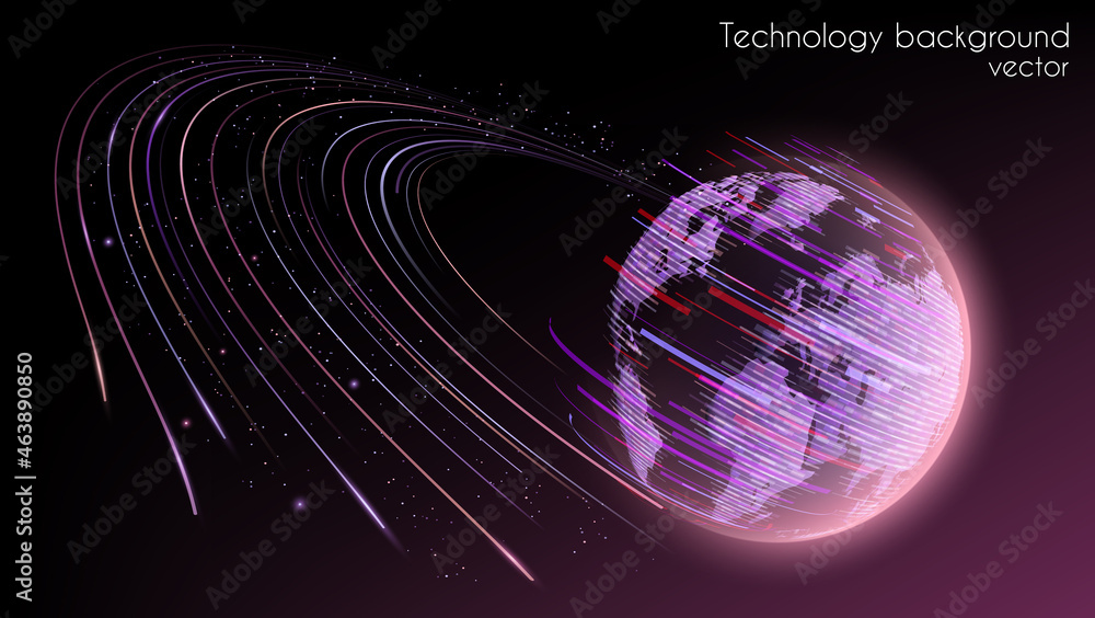 Poster blue abstract futuristic background. vector. plasma clot of energy. glowing rays with flickering par