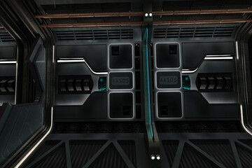 Futuristic space corridor. 3D rendering illustration.