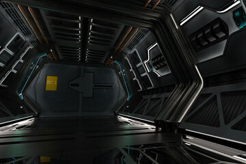 Futuristic space corridor. 3D rendering illustration. - obrazy, fototapety, plakaty