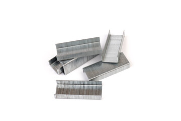 Metal staples for stapler isolated on white background