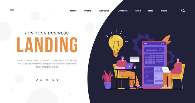 Tiny people chatting and choosing date in app flat vector illustration. Cartoon character using online calendar as dashboard. Appointment and booking application concept