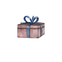Watercolor illustrations.Gift box isolated on white
