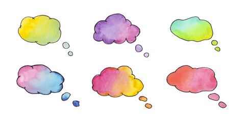 Dialogue cloud watercolor. Set watercolor of speech bubble, textbox cloud of chat for comment, post. Vector illustration.