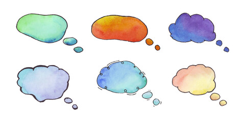 Dialogue cloud watercolor. Set watercolor of speech bubble, textbox cloud of chat for comment, post. Vector illustration.