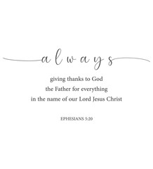 Thanksgiving poster, always giving thanks to God, Ephesians 5:20, Bible verse wall art, Christian poster, Thanksgiving wall gift, Christian banner, Home wall decor, vector illustration
