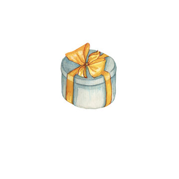 Watercolor illustrations.Gift box isolated on white