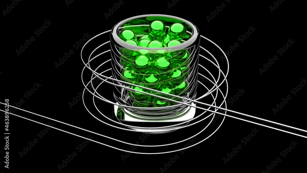 Poster 3d animation of balls rolling in spiral. design. animation with spiral game setup and balls rolling 