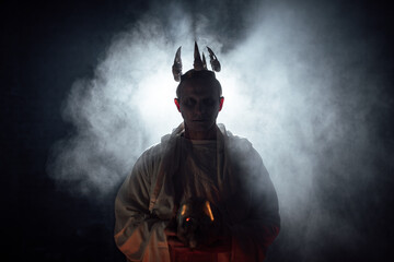 horseman of the apocalypse, cosplay, dead man, skulls, smoke, special effects, lighting, photo...