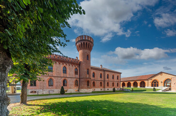 Pollenzo, Bra, Piedmont, Italy - October 12, 2021: Building and park of University of Gastronomic...
