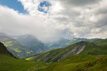 Weisstannen Valley at Foo Pass, along Via Alpina long distance walking trail across Switzerland.