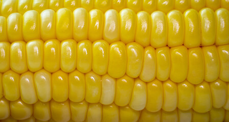 close up The corn kernels are lined up in a row of corn kernels. Fresh golden yellow cobs boiled corn.