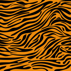 Seamless pattern with tiger skin. Black and orange tiger stripes. Popular texture. Animal skin print. Safari background.Vector illustration