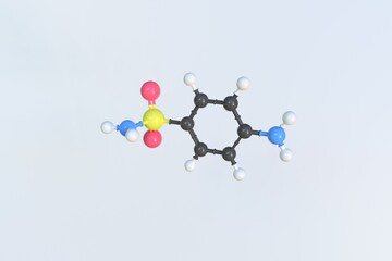 Sulfanilamide molecule, scientific molecular model, looping 3d animation