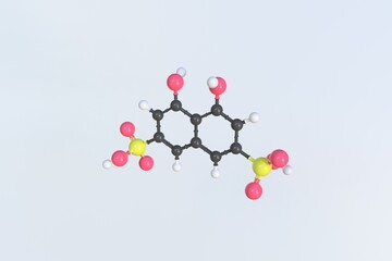 Chromotropic acid molecule made with balls, scientific molecular model. 3D rendering