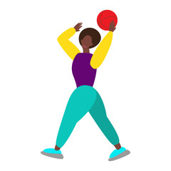 Young Black woman in playing basketball isolated on white background. vector illustration 