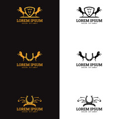 the horse and horseshoe logo. suitable for company logo, print, digital, icon, apps, and other marketing material purpose. horseshoe logo set.