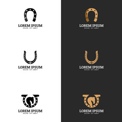 the horse and horseshoe logo. suitable for company logo, print, digital, icon, apps, and other marketing material purpose. horseshoe logo set - obrazy, fototapety, plakaty
