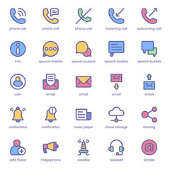 Contact and Communication icon pack for your website design, logo, app, UI. Contact and Communication icon lineal color design. Vector graphics illustration and editable stroke.