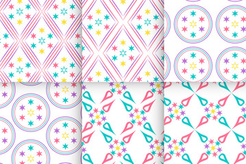 Set of Colorful star lines geometric pattern