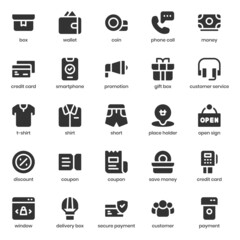 Shopping and Ecommerce icon pack for your website design, logo, app, UI. Shopping and Ecommerce icon glyph design. Vector graphics illustration and editable stroke.