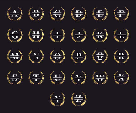 Set of elegant personalized monograms, letters in a laurel wreath. Vector logo, emblems or initial design.