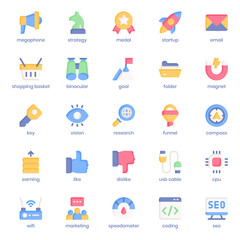 Marketing and SEO icon pack for your website design, logo, app, UI. Marketing and SEO icon flat design. Vector graphics illustration and editable stroke.