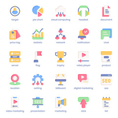 Marketing and SEO icon pack for your website design, logo, app, UI. Marketing and SEO icon flat design. Vector graphics illustration and editable stroke.