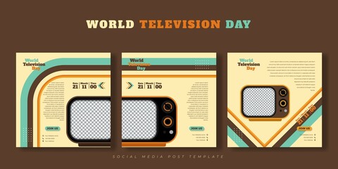 Set of Social media post template with vintage television design. World Television Day template design.