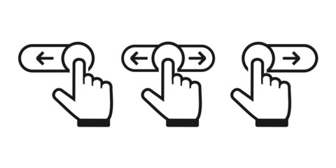 Right, left phone swipe gestures. Slider hand, Finger push button. Illustration vector