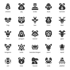 Animal icon pack for your website design, logo, app, UI. Animal icon glyph design. Vector graphics illustration and editable stroke.