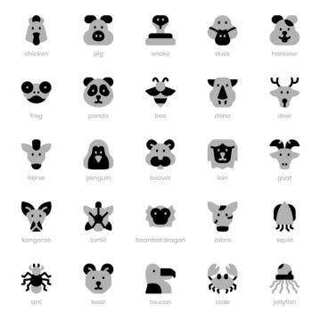 Animal icon pack for your website design, logo, app, UI. Animal icon duo tone design. Vector graphics illustration and editable stroke.