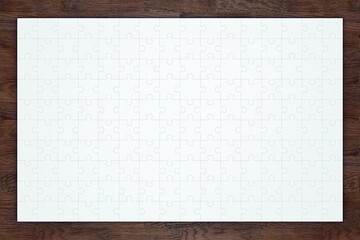 Complete blank puzzle on wooden background. Large version. 
