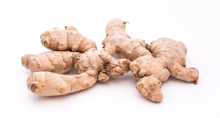 Ginger roots isolated on white background, Indian seasoning spice
