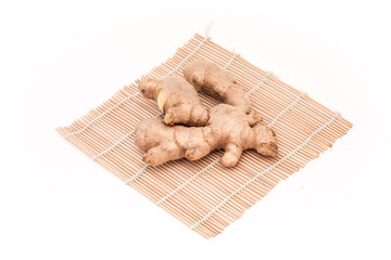 Ginger roots isolated on white background, Indian seasoning spice