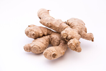 Ginger roots isolated on white background, Indian seasoning spice