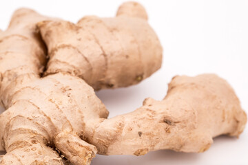 Ginger roots isolated on white background, Indian seasoning spice