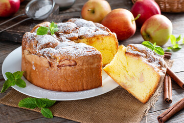 Sponge cake or chiffon cake with apples, so soft and delicious with ingredients: eggs, flour,...