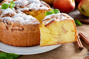 Sponge cake or chiffon cake with apples, so soft and delicious with ingredients: eggs, flour,...