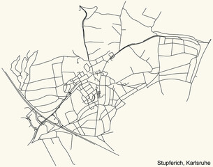 Detailed navigation urban street roads map on vintage beige background of the quarter Stupferich district of the German regional capital city of Karlsruhe, Germany