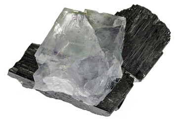 fluorite on wolframite from Yaogangxian, China isolated on white background