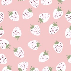 Seamless abstract strawberry pattern. pale pink background , white berries . vector texture. trend print for textiles and wallpaper.