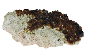 garnet on matrix from Leyan, China isolated on white background