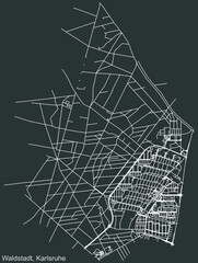 Detailed navigation urban street roads map on vintage beige background of the quarter Waldstadt district of the German regional capital city of Karlsruhe, Germany